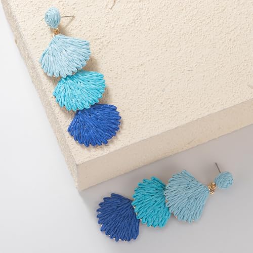 Boho Raffia Earrings Starfish Shell Seashell Dangle Drop Earrings Cute Statemnet Trendy Jewelry Summer Beach Outfits for Women - color: Blue, size: Shell