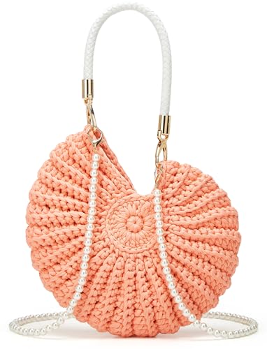 Handmade Crochet Tote Bag Seashell Purse for Women Boho Shell Handbag Crossbody Shoulder Bag Summer Beach Clutch Hobo Handbag - color: Orange