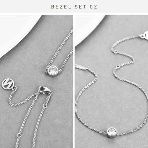 NOKMIT Solid 925 Sterling Silver Bracelets for Women, Dainty Interlocking Circles Cubic Zirconia Adjustable Chain Bracelet, Trendy Stackable Link Bracelets, Simple Cute Jewelry Gifts - color: Silver Bezel-Set CZ