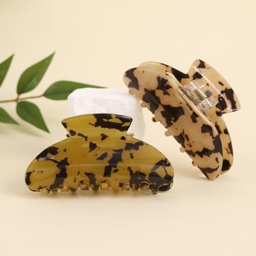 2PCS Tortoiseshell Leopard Hair Clips for Women Girls – Vintage Acetate Medium Claw Clips, Trendy French Style Hair Accessories for Thin Hair - color: Tortoiseshell