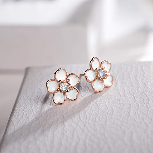 Pink Flower Earrings for Women, 925 Sterling Silver Stud Earrings, Cute Plumeria Earrings For Women, Cherry Blossom Hypoallergenic Stud - color: *White