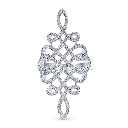 Bling Jewelry Large Pave Cubic Zirconia Romantic Art Deco Vintage Style Elegant Full Finger Armor CZ Statement Swirl Infinity Ring For Women Teen.925 Sterling Silver