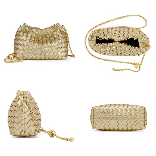 Joryin Woven Women's Crossbody Bag & Evening Purse, Trendy Dumpling Clutch & Hobo Cloud Shoulder Bag Trendy Dumpling Clutch - color: Woven Leather-champagne Gold