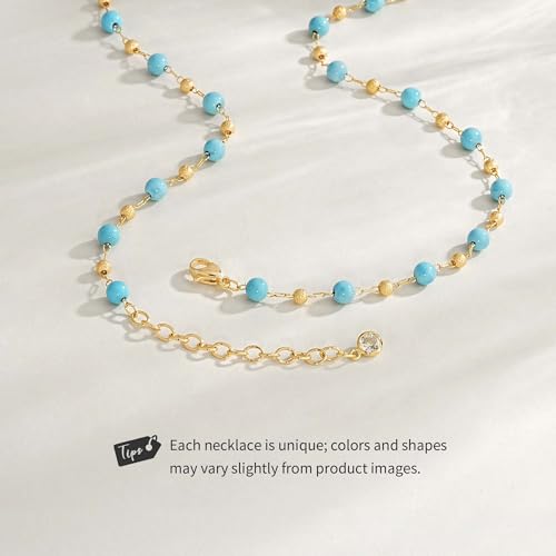 Created Turquoise Necklace for Women 14K Gold Plated Beaded Heart Choker Boho Necklaces Handmade Beach Summer Everyday Western Jewelry Gifts - color: Gold Chain, style: Two-Toned Beaded