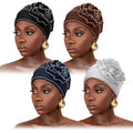 DRESHOW 4 Pcs Cotton Beanie Turban Headwear for Women Elastic Chemo Hats Soft Cancer Headwear Covers Wraps for Women's Hair