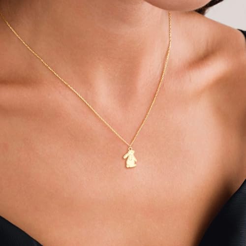 VRIUA Gold Necklace for Women - 14K Gold Plated Dainty Italian Horn Star of David Butterfly Bow Sun Lotus Volleyball Baseball Cowboy Boots Necklace Jewelry Everyday for Women - style: Bunny