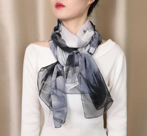 Xyueanlo Scarfs for Women Fashion Scarves Print Pattern Lightweight Sunscreen Scarf Wraps Shawls - color: Lotus Black White