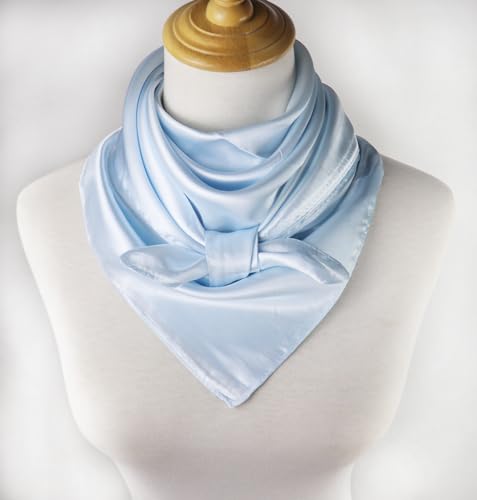 vabovin Satin Head Scarf for Women Solid Color, 35×35 in | Silk Feel Neckerchief, Hair Scarf, Fashion Bandana, Headscarf, Headband, Hair Wrap Sleeping, Daily Fashion Styling - color: 225 Light Blue