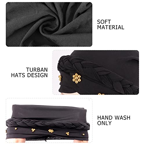 African Women Turban Caps Pre-Tied Twisted Turbans Head Scarf for Women Hair Wraps Cover Beanie Cancer Chemo Headwear - color: 1 Pack Twisted Braid A: Black With Gold Beads