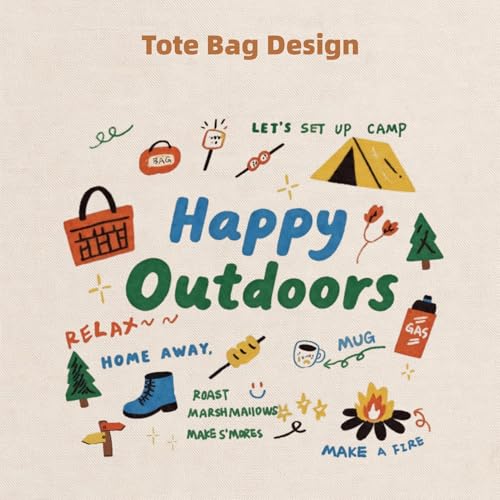 Canvas Tote Bag with Zipper for Women, Aesthetic Tote Bag with Pocket for Vacation, Shopping, Travel, Beach - style: Happy Outdoors