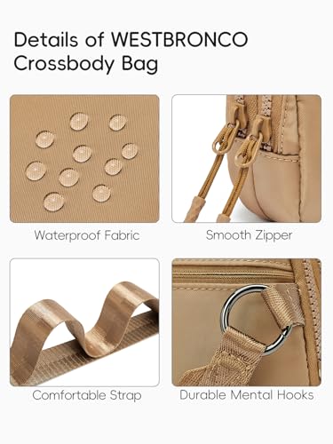 WESTBRONCO Small Crossbody Bags for Women Nylon with Adjustable Strap, Zipper Crossbody Purse, 1L Shoulder Bag for Travel - color: Brown