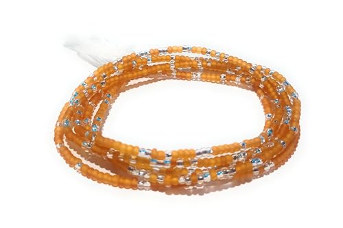 Multicolor Clear Variety Waist Beads, 44-Inch Tie-On Strand - color: Orange