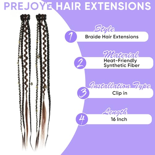Clip in braids, 2PCS 16Inch Dreadlock Extensions with Beads & Chains, Viking Boho Braids for Cosplay, Renaissance Festival, Daily Styling (Dark Brown Mix, 16 Inch) - color: Dark Brown Mix