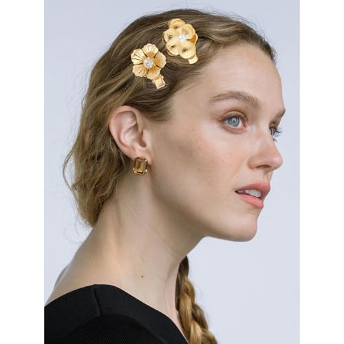 ANBALA 6Pcs Small Gold Hair Clips 2 Styles Elegant Flower Alligator Clips with Pearl and Rhinestone, Small Floral Gold Hair Accessories for Women Girls