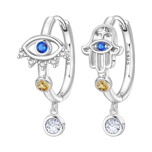925 Sterling Silver Dangle Earrings for Women, Butterfly&Bee Animals Design, Hypoallergenic Jewelry gifts - color: Devil's Eye Fatima's Hand Earrings