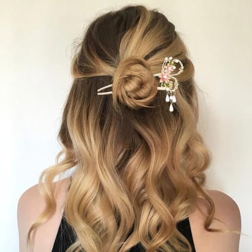Arvintas 2 Count Chinese Flower Hair Stick, Metal Hair Accessories, Traditional Hair Sticks for Long Hair, Hair Chopsticks for Women, Classic Vintage Flower
