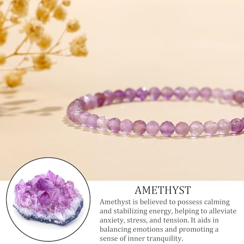 Natural Gemstone Beads Bracelets Healing Crystal Stone Beaded Bracelet for Women Men Handmade Spiritual Jewelry Gifts - color: Amethyst, size: Faceted Round Beads