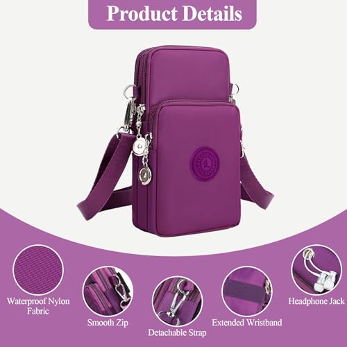WITERY Waterproof Nylon Cute Crossbody Cell Phone Purse Smartphone Wallet Bag for Women - color: Purple 2