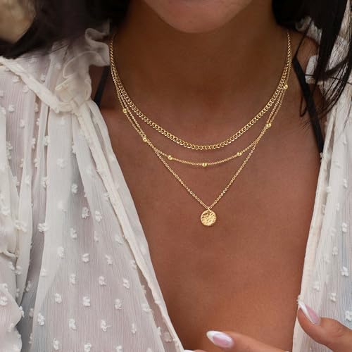 XIXINI Layered Necklaces for Women, Dainty Gold Necklace Stack 14k Gold Plated Layering Beads Choker Pendant Necklace Set Simple Statement Gold Necklaces for Women Trendy Fashion Gold Jewelry Sets - color: set1-Gold