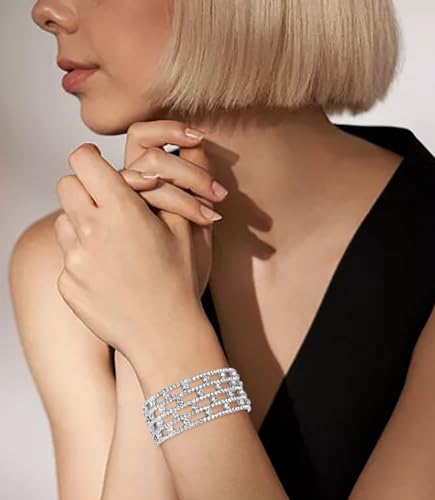Rhinestone Bracelet for Women MultiLayer Crystal Cuff Bracelet Strand Layered Bracelet - color: Silver 3