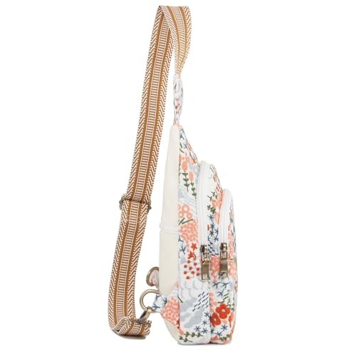 SILKAREA Canvas Sling Bag for Wome Crossbody Purse Small Sling Backpack Purse Travel Hiking Chest Bag Daypack - color: Embroidered White