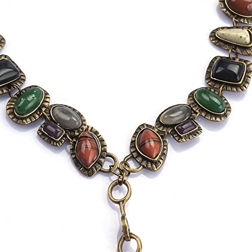 LUREME Vintage Ethnic Heavy Choker Necklace for Women with Multi Color Stones Statement Necklace(nl006345)