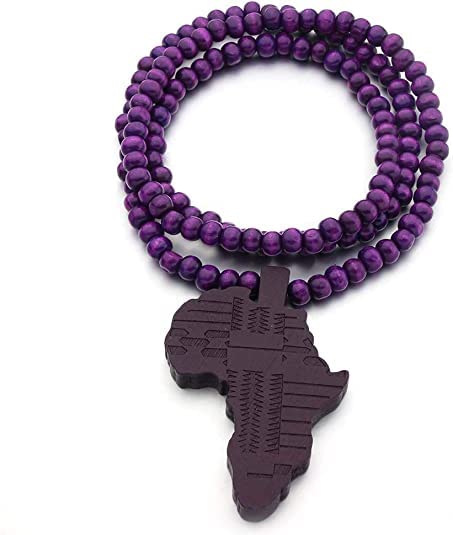 COLORFUL BLING Hip-hop Africa Map Pendant Necklace for Men African Continent Egyptian Multicolor 8MM Wooden Bead Chain Necklace Natural Wood Jewelry - style: style 4