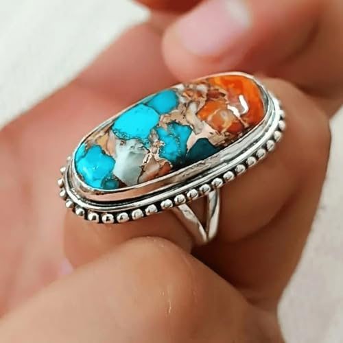 Boho Turquoise Rings for Women Western Turquoise Rings Silver Knuckle Statement Ring Stackable Wedding Ring Turquoises Jewelry Dresses Accessories