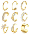 Dochais 9Pcs Ear Cuff 14K Gold Plated Cuff Earrings Gold Ear Cuffs Non Pierced Ear Clips Cartilage Earring Fake Earrings - style: A-9pcs-Gold