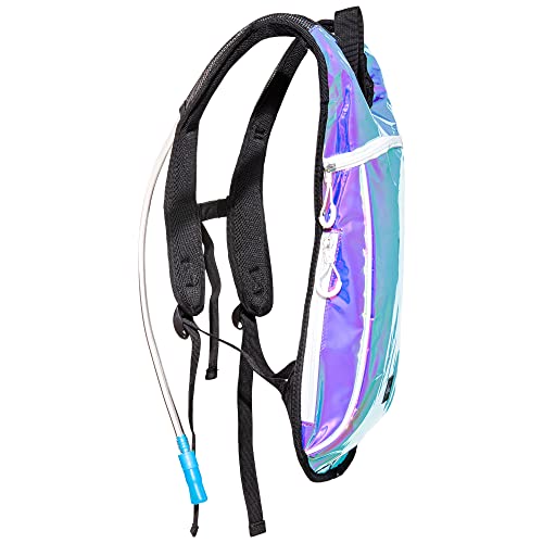 Vibe Festival Gear Rave Hydration Pack Backpack with 2L Water Bladder for Women Men – Festival Hydropack, Hydro Pack, Leak Proof, Lightweight – Teens, Party, Hiking, Running, Outdoor Sports - color: Purple Holographic Iridescent