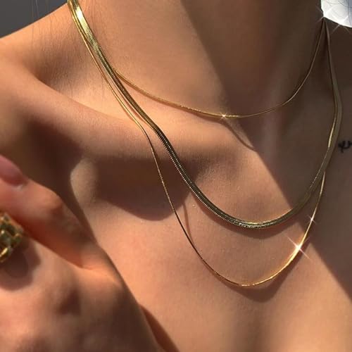Gold Necklaces for Women Gifts - 14K Gold Plated Necklace for Women Necklaces for Her Tiny Fashion Jewelry for Teens，for Women Friends Jewelry Gifts，Necklace Gold Jewelry Birthday Gifts - style: Three layer double-layer snake bone necklace