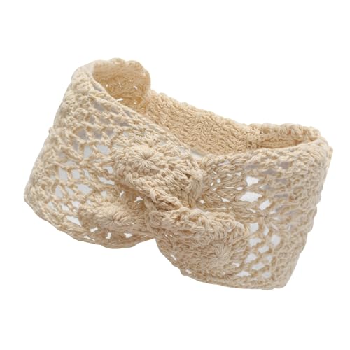 ZLYC Women Headband Handmade Crochet Knit Boho Flower Hair Bands (Twist Knotted Beige) - color: Twist Knotted Beige