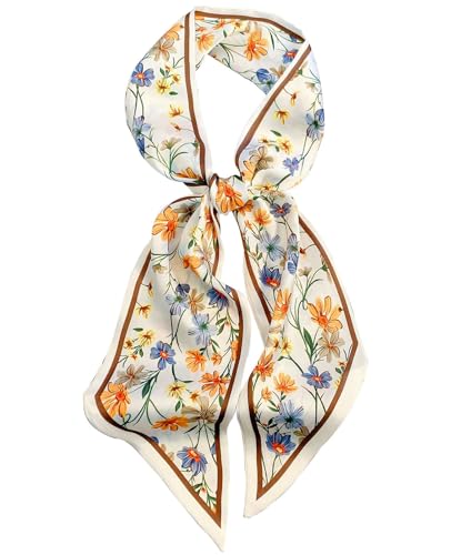 Head Scarf Purse Handle Neck Satin Hair Scarfs For Bag Lightweight Silky Long Thin Women's Fashion Scarves 59 * 5.9” - color: H11-blooming Flower(59*5.9inch)