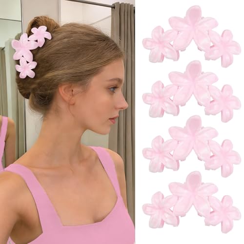 4Pcs Cute Hawaiian Flower Claw Hair Clips for Women Pink Plumeria Large Claw Clips for Thick Thin Hair Strong Hold Beach Hair Accessories for Women and Girls - color: 18-Colorful