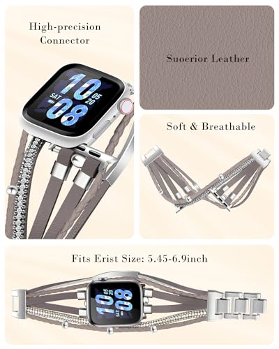Bracelet for Apple Watch Bands 40mm Women, Boho Chic Leather Strap for Apple Watch Bands 41mm/38mm, Multilayer Wrap Band for iWatch Series 11/10(42mm) 9 SE 8 7 6 5 4 3 2 1 - color: D-Gray, size: 42(series 11/10)/41/40/38mm