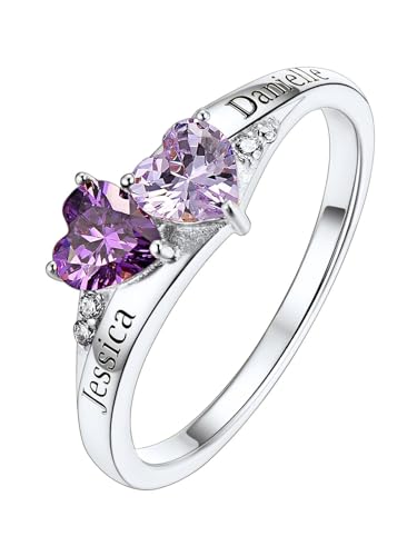 Custom4U Personalized 1-4 Birthstone Rings for Women Promise Rings for Her Sterling Silver Mothers Ring Customized Cubic Zirconia Stones Wedding/Valentine's Day/Mother's Day Jewelry Gift for Mom Wife - color: A-2 Names-silver
