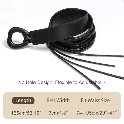 Knotted Waist Belt for Women PU Leather Thin Strap Belt for Dresses - color: Irregular-black