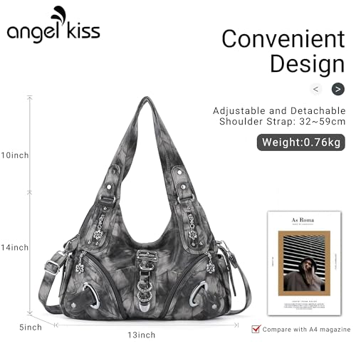 Angelkiss Hobo Purses and handbags for Women Satchel Handbag Women Purses Large Daily Shoulder Bags | Purses - color: Black/Grey-g