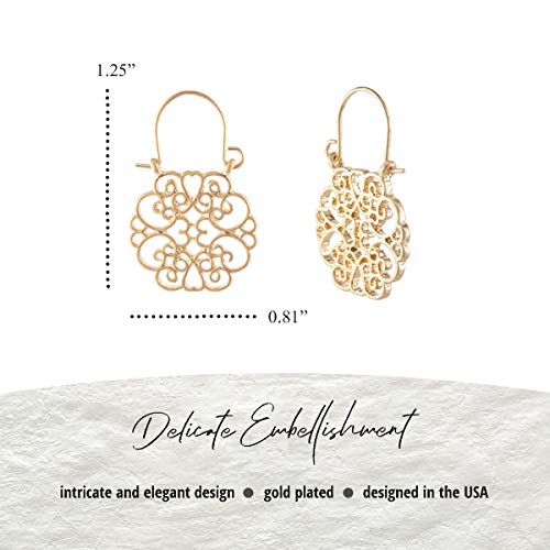 Bohemian Boho Filigree Hoop Earrings for Women – Intricate & Delicate Cutout Design Details – Tribal Floral Gypsy Lightweight Geometric Metallic Statement Earrings - style: Mini Clover - Gold