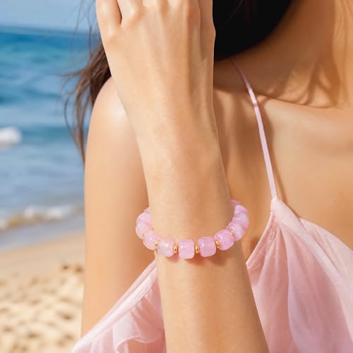 Chunky Beaded Bracelets for Women Boho Multicolor Acrylic Resin Beads Bracelet Adjustable Statement Bracelet Summer Beaded Jewelry - color: Beads bracelet-pink