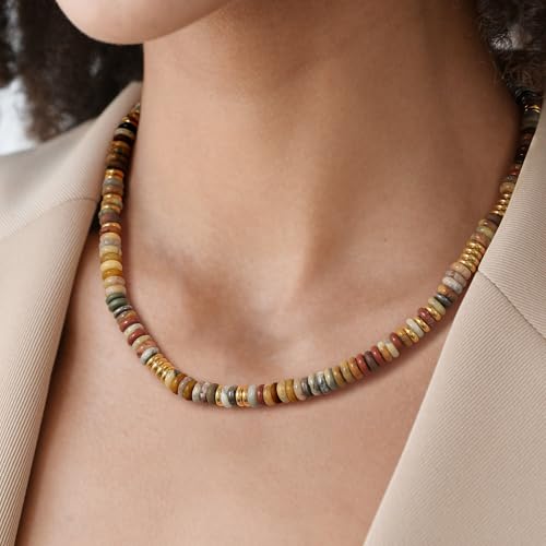 KissYan Boho Beaded Choker Necklace for Women, Gemstone Choker Natural Stone Freshwater Pearl Surfer Necklaces 14K Gold Plated Summer Beach Handmade Jewelry - color: R-Maillard