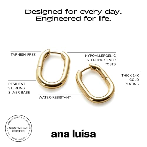Ana Luisa Rectangle Hoop Earrings - Sterling Silver Base With 14K Gold & Silver Rhodium Plating - Chic, Dainty Mixed Metal Huggie Hoops - Hypoallergenic, Tarnish-Free, and Water-Resistant Hoops - color: Small-Gold