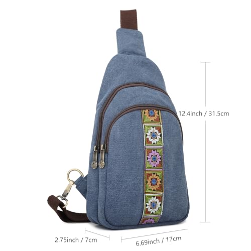 SILKAREA Canvas Sling Bag for Wome Crossbody Purse Small Sling Backpack Purse Travel Hiking Chest Bag Daypack - color: Navy Blue