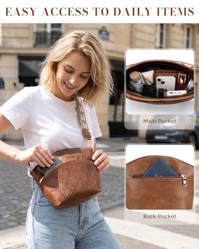 Crossbody Bags For Women, Vegan Leather Crossbody Purses with Boho Strap, Daily Travel Shoulder Handbag - color: Brown