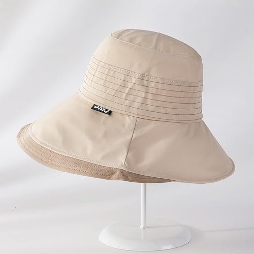 Women Sun Hats Wide Brim Summer Beach Fishing Hats Foldable UV Protection Cap - color: Beige
