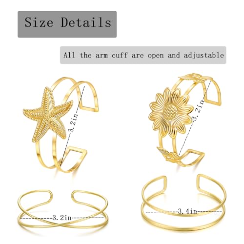 YVVLEE 4PCS Gold Silver Arm Cuff Jewelry for Women Upper Arm Cuff Bangle Band Armlet Adjustable Minimalist Coil Arm Armband Set - color: C