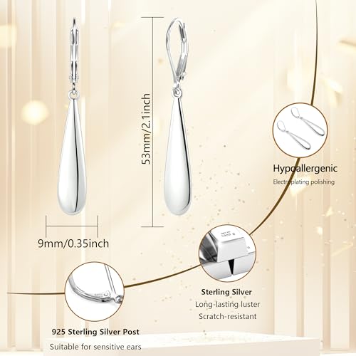 Silver Long Teardrop Dangle Earrings for Women, 14K Gold Plated Hypoallergenic Drop Leverback Earrings, Trendy Long Teardrop Dangle Earings for Jewelry Gifts - color: A-Silver