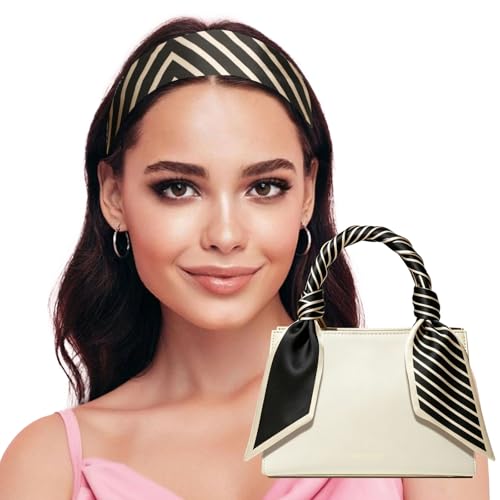 Sumolux Head Hair Scarf for Women Neck Purse Bag Handbags Scarf Like Silk - color: Black Stripe
