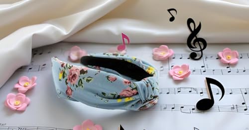 Autumn Headbands for Women Satin Blue Rose Floral Warable All Day, Colorful, Silk Feel, Fall Womens Knotted Headband Fashion Designer Top Knot Girls Hair Head band - color: Sky Blue