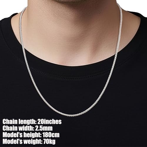 Fiusem Wheat Chains for Men and Women, 2/2.5/3/4/5mm Silver Tone/14K Gold Plated/Black Necklace Chain, Stainless Steel Mens Necklace 16-28 Inch - size: 20 Inches, style: Silver 2.5MM